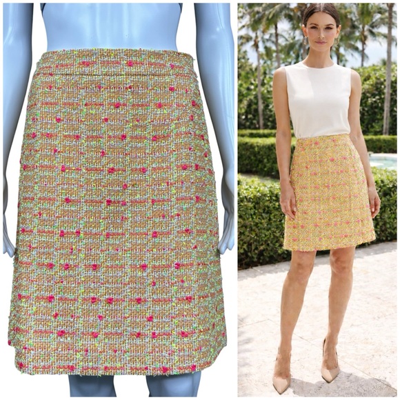 Kate Spade Pamela Tweed A-Line Skirt 2 Neon Pink Bouclé NWT $368 Preppy Luxury